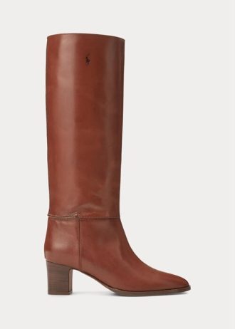 Bruna Ralph Lauren höga kalvskinnsstövlar för kvinnor