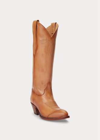 Bruna Ralph Lauren Kiera Cowboystövlar i läder för kvinnor