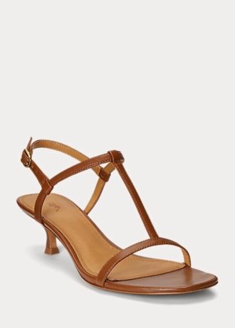 Bruna Ralph Lauren lammskinnsandaler med kattungar och klackar för kvinnor