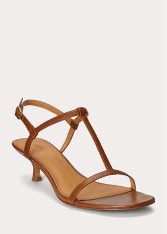 Bruna Ralph Lauren lammskinnsandaler med kattungar och klackar för kvinnor