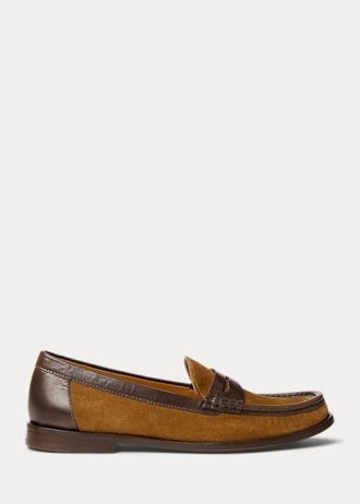 Bruna Ralph Lauren Leather-Trim Mocka Penny Loafers för kvinnor