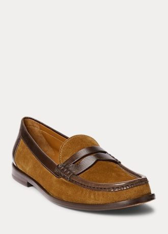 Bruna Ralph Lauren Leather-Trim Mocka Penny Loafers för kvinnor