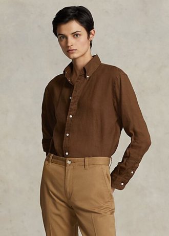 Bruna Ralph Lauren linneskjortor med avslappnad passform för kvinnor
