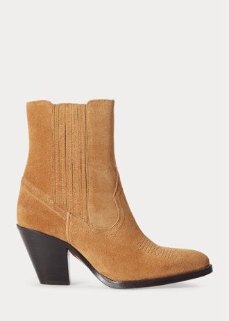 Bruna Ralph Lauren Lowrey Cowboystövlar i mocka för kvinnor