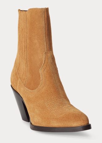 Bruna Ralph Lauren Lowrey Cowboystövlar i mocka för kvinnor