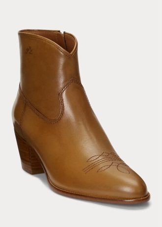 Bruna Ralph Lauren Lucille läderstövlar för kvinnor