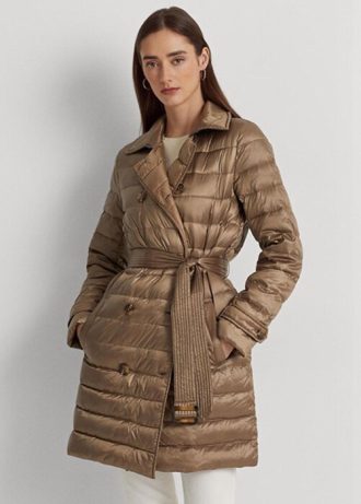 Bruna Ralph Lauren metalliska quiltade dunrockar för kvinnor