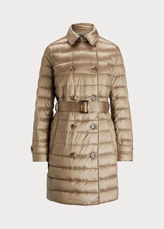 Bruna Ralph Lauren metalliska quiltade dunrockar för kvinnor