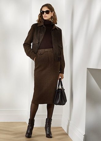 Bruna Ralph Lauren Mychele Ull Fiskbenskjolar för kvinnor