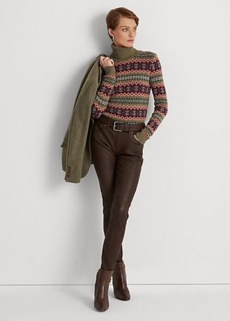 Bruna Ralph Lauren Nappa skinnbyxor i skinn för kvinnor