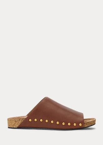 Bruna Ralph Lauren nitsandaler i läder i kalvskinn