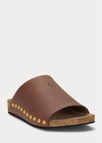Bruna Ralph Lauren nitsandaler i läder i kalvskinn