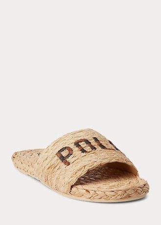 Bruna Ralph Lauren Raffia-tofflor med logotyp för kvinnor