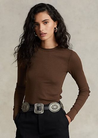 Bruna Ralph Lauren Ralph Lauren ribbad mocka-trimmar långärmade T-shirts