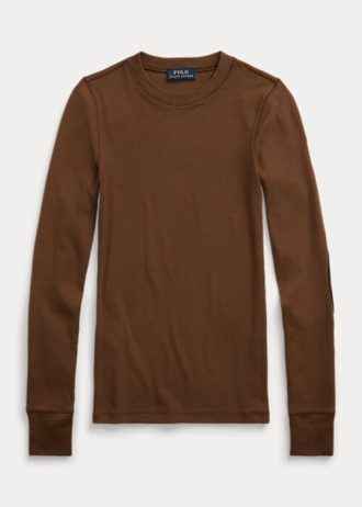 Bruna Ralph Lauren Ralph Lauren ribbad mocka-trimmar långärmade T-shirts