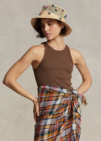 Bruna Ralph Lauren ribbad bomullstankar för kvinnor