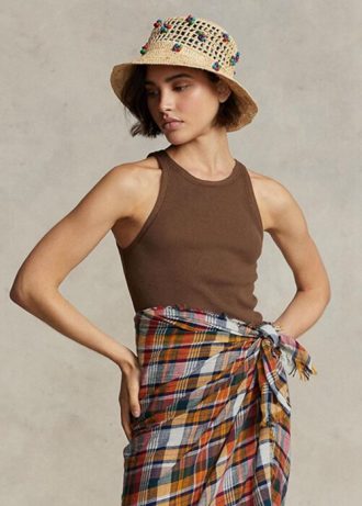 Bruna Ralph Lauren Ribbstickade bomullströjor för kvinnor