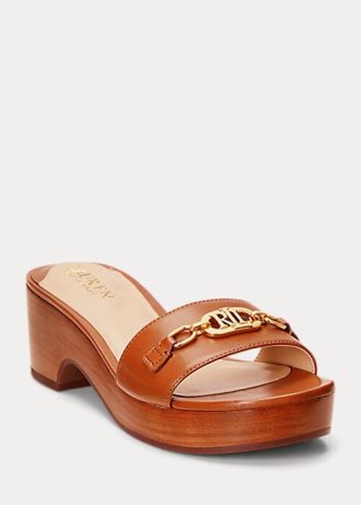 Bruna Ralph Lauren Roxanne Nappa lädersandaler för kvinnor