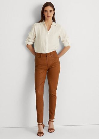 Bruna Ralph Lauren skinnbyxor i läder för kvinnor