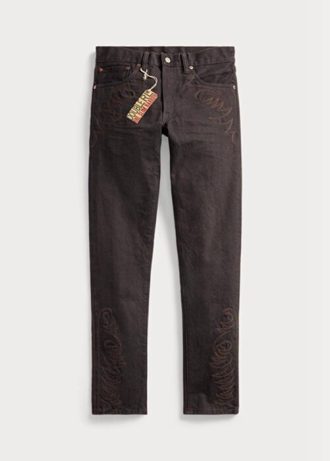 Bruna Ralph Lauren Slim Slim Fit Svarta Resin Rinse Jeans för män