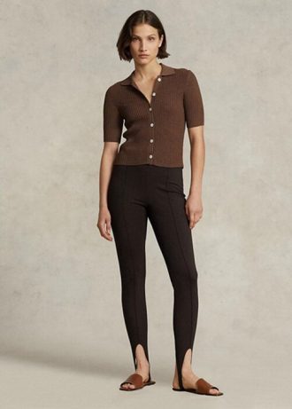 Bruna Ralph Lauren Stirrup Leggings med sidoblixtlås för kvinnor