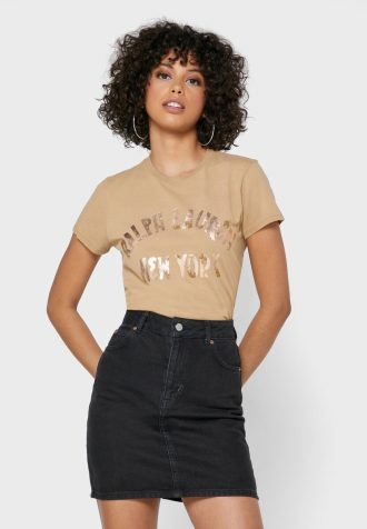 Bruna Ralph Lauren T-shirts med logotyp för kvinnor med rund hals