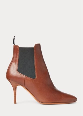 Bruna Ralph Lauren Vachetta kalvskinnsstövlar för kattungar med klack för kvinnor