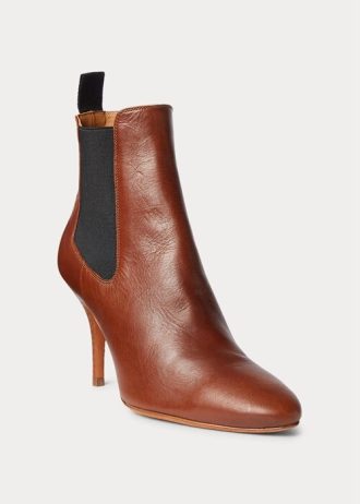 Bruna Ralph Lauren Vachetta kalvskinnsstövlar för kattungar med klack för kvinnor