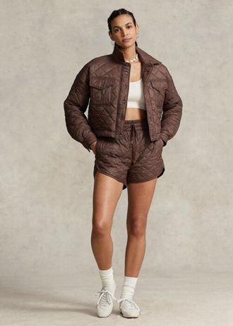 Bruna Ralph Lauren vattenavvisande quiltade jackor för kvinnor