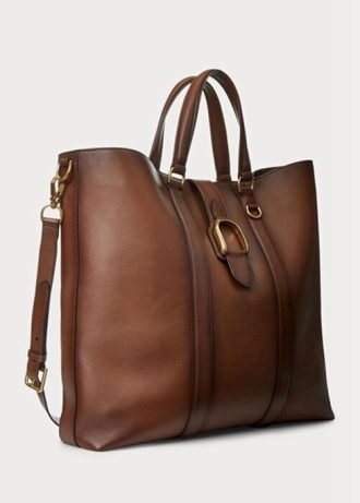 Bruna Ralph Lauren Welington tygväskor i brunt kalvskinn för män