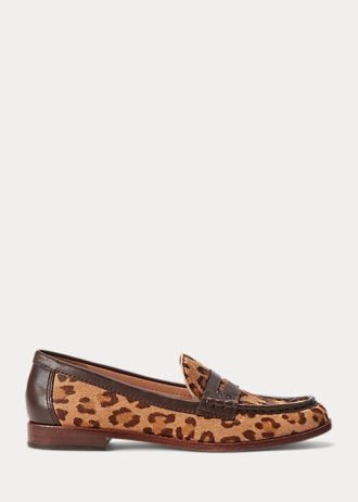 Bruna Ralph Lauren Wynnie Hårkalv Loafers med leopardtryck för kvinnor