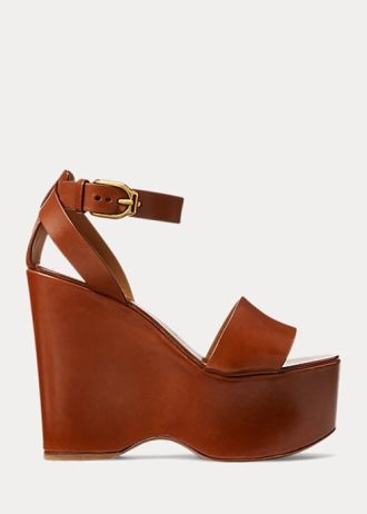 Bruna Ralph Lauren Zadie sandaler i brunt kalvskinn för kvinnor