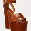 Bruna Ralph Lauren Zadie sandaler i brunt kalvskinn för kvinnor Bruna Ralph Lauren Zadie sandaler i brunt kalvskinn för kvinnor