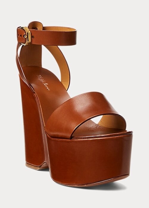 Bruna Ralph Lauren Zadie sandaler i brunt kalvskinn för kvinnor Bruna Ralph Lauren Zadie sandaler i brunt kalvskinn för kvinnor