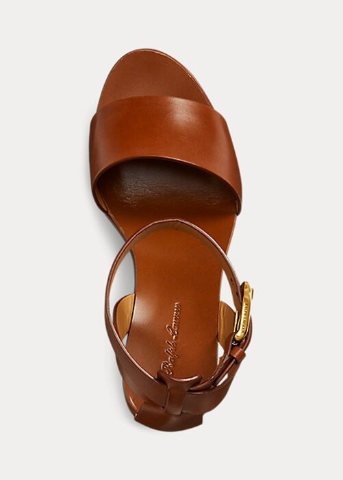 Bruna Ralph Lauren Zadie sandaler i brunt kalvskinn för kvinnor Bruna Ralph Lauren Zadie sandaler i brunt kalvskinn för kvinnor