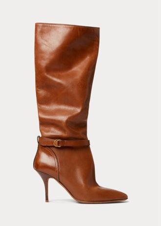 Bruna Ralph Lauren Zoe långa läderstövlar i kalvskinn