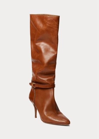 Bruna Ralph Lauren Zoe långa läderstövlar i kalvskinn