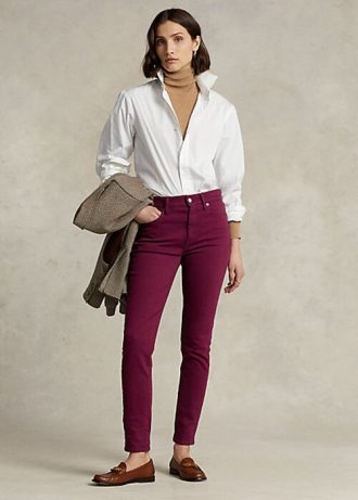 Burgundy Dam Ralph Lauren Tompkins Skinny Jeans i hög uppbyggnad