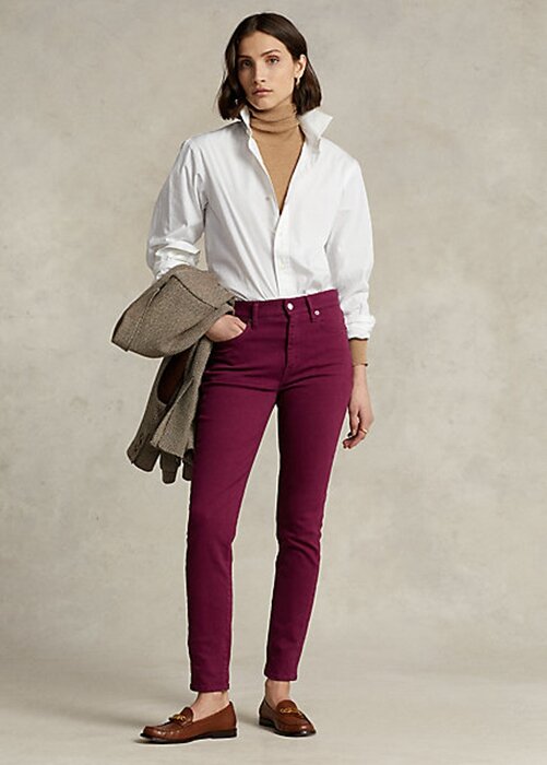 Burgundy Dam Ralph Lauren Tompkins Skinny Jeans i hög uppbyggnad Burgundy Dam Ralph Lauren Tompkins Skinny Jeans i hög uppbyggnad