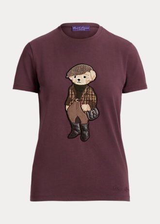 Burgundy dam Ralph Lauren Tweed Polo Bear T-shirts i bomull