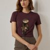 Burgundy Ralph Lauren Tweed Bear T-shirts i bomull för kvinnor Burgundy Ralph Lauren Tweed Bear T-shirts i bomull för kvinnor