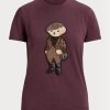 Burgundy Ralph Lauren Tweed Bear T-shirts i bomull för kvinnor Burgundy Ralph Lauren Tweed Bear T-shirts i bomull för kvinnor
