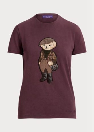 Burgundy Ralph Lauren Tweed Bear T-shirts i bomull för kvinnor