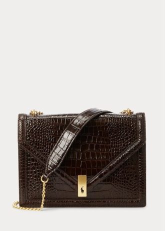 Choklad dam Ralph Lauren Polo ID Croc-präglat kuvert kedja handväska