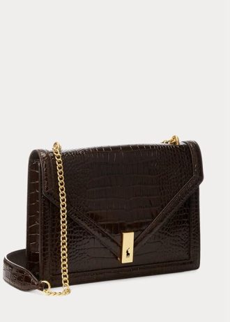 Choklad dam Ralph Lauren Polo ID Croc-präglat kuvert kedja handväska