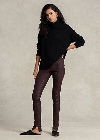 Choklad Dam Ralph Lauren Stretch Lammskinn Skinny Byxor