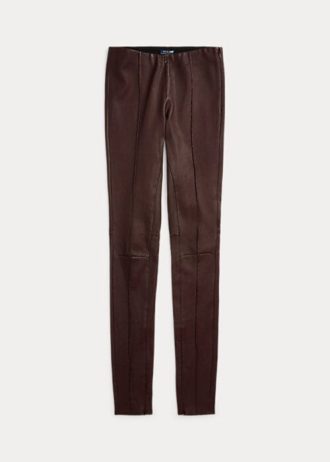 Choklad Dam Ralph Lauren Stretch Lammskinn Skinny Byxor