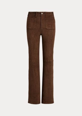 Choklad Kvinnors Ralph Lauren Lammskinn Mocka Patch-Pocket Flare Byxor