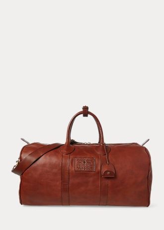 Choklad mäns Ralph Lauren Heritage Läder Duffelväskor