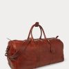 Choklad mäns Ralph Lauren Heritage Läder Duffelväskor